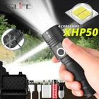 Яркий светодиодный фонарик XHP50, тактический фонарь, перезаряжаемый от USB, водонепроницаемый фонарь, яркий фонарь с батареей 18650