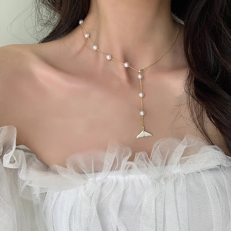 

Necklace Light Luxury Niche Design Pearl Beauty Fishtail Clavicle Chain 2021 New Female Cool Style High-grade Neck Chain