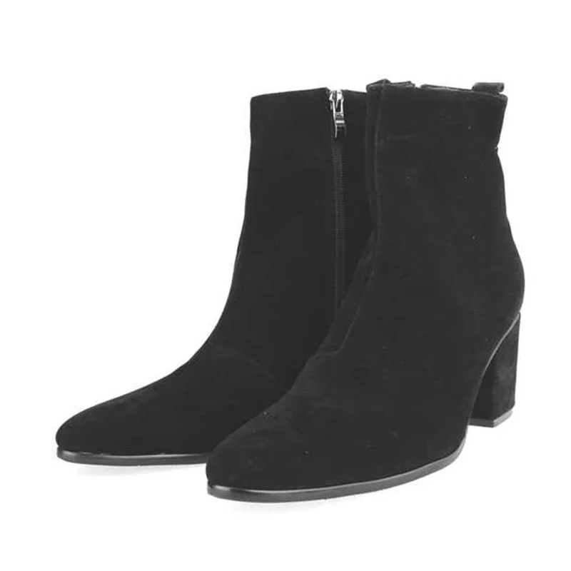 Ботильоны мужские с острым носком мягкая кожа высокий каблук модные