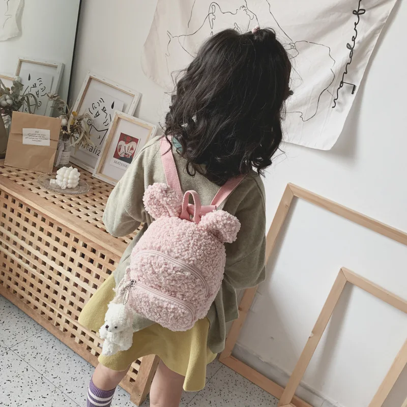 

Kid's Backpack Korean Children's Plush Bag Shoulder Bag Girls Simple Rabbit Shoulder Bag 3D Cartoon Animal Backpack