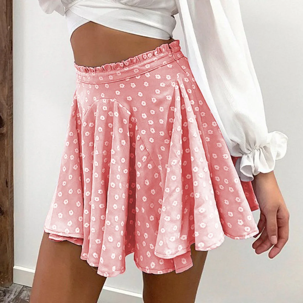 

High Waist Daisy Print Sweet Female Pleated Mini Skirt 2021 Summer Fashion Casual Style Lady Girls Dance Cute Short Skirts