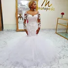 Кружевное свадебное платье с юбкой годе, расшитое бисером, с длинными рукавами, с вырезом лодочкой, свадебное платье размера плюс