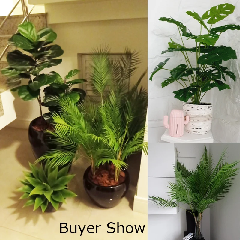 

125cm Tropical Palm Plants Large Artificial Tree Branches Plastic Fake Leaves Green Monstera For Home Garden Room Office Decor
