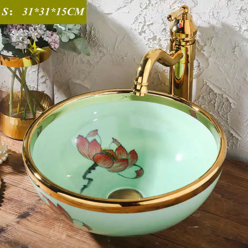 Ceramic above counter basin small size balcony wash single light luxury European style bathroom household | Обустройство дома