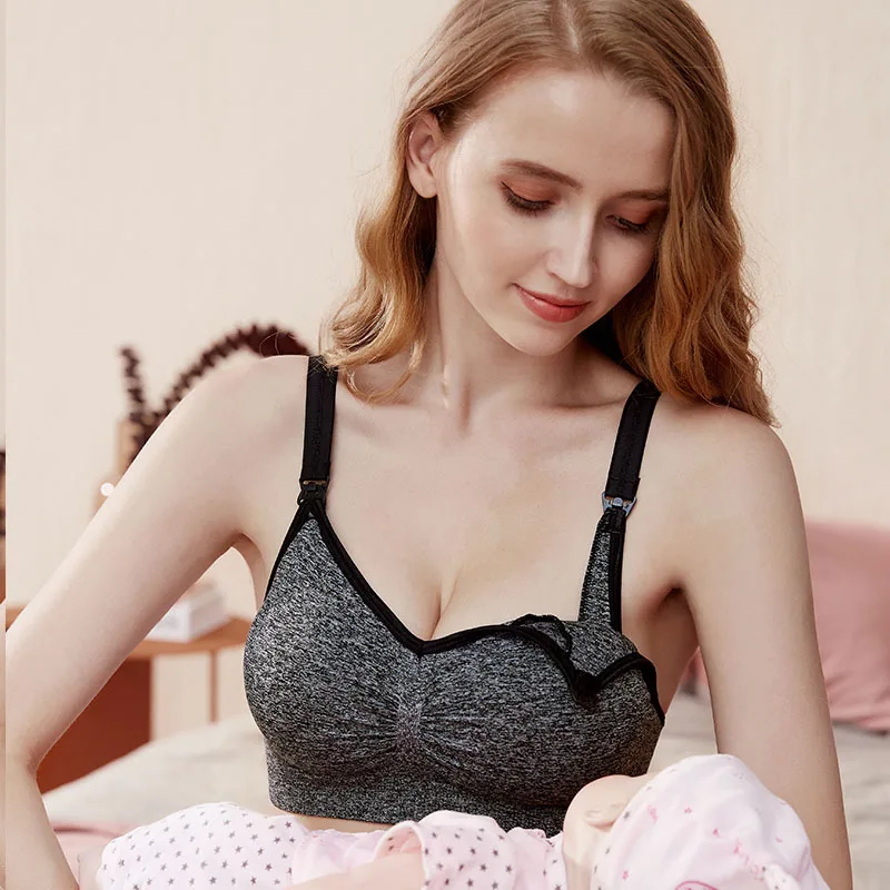 Sujetador de lactancia sin aros para mujer, sost&eacute;n de maternidad, ropa interior para amamantar, Push-Up, lencer&iacute;a Plus-0