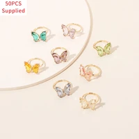 50pcs korean fashion butterfly transparent resin acrylic ring for women girls new design strawberry lemon finger jewelry gifts