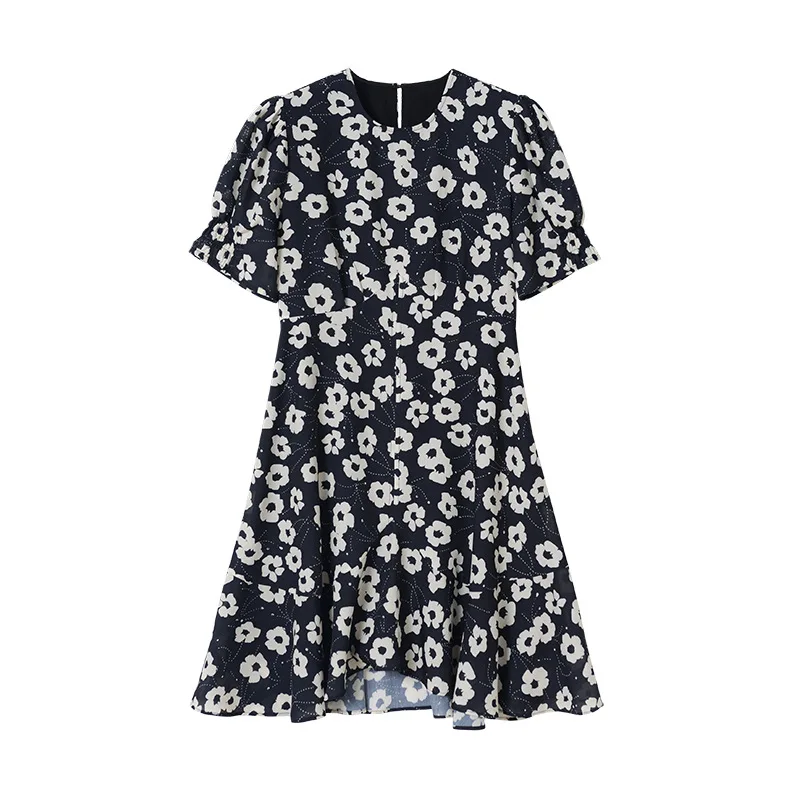 

Gezelligheid Dresses For Women 2021 Fashion Elegant Runway French Printed Female Slim Korean Short Sleeve High Waist Midi Dress