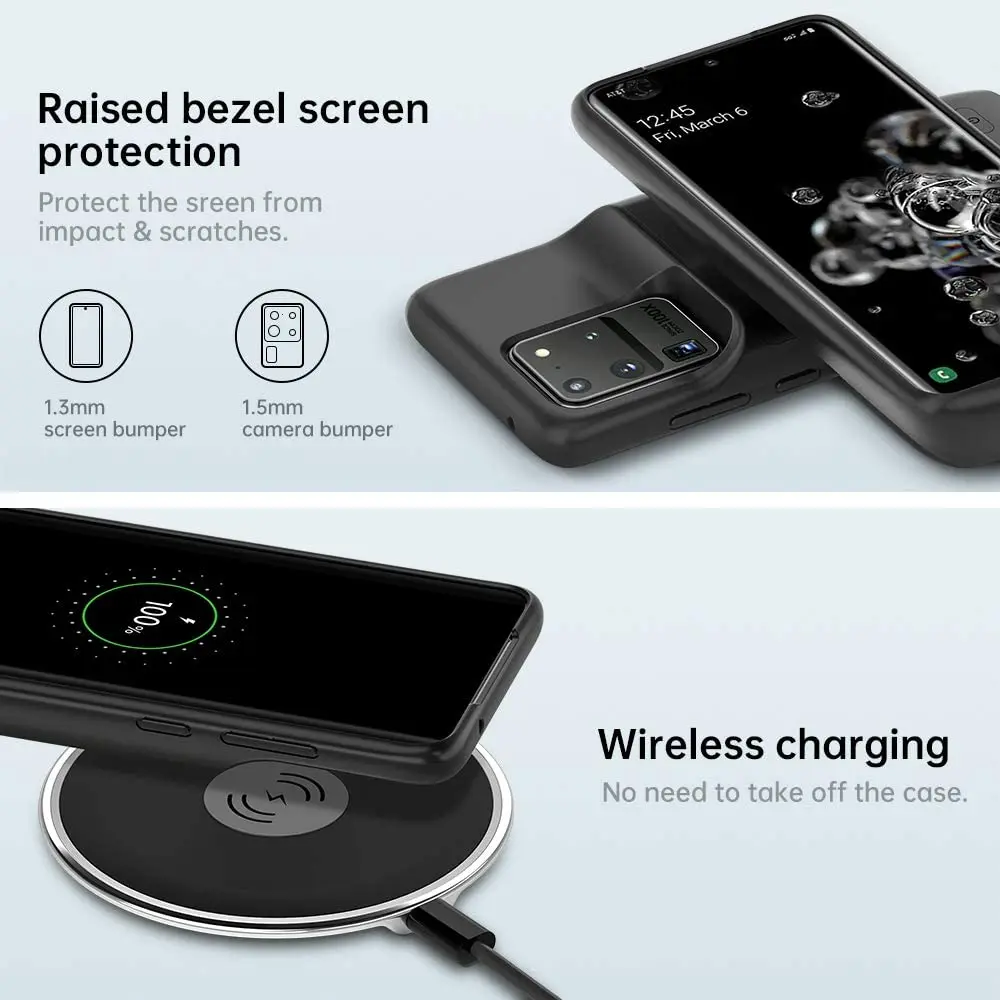 Чехол с аккумулятором Qi для Samsung Galaxy S20 + портативный внешний аккумулятор plus |