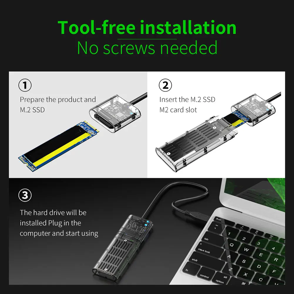 M2 SSD чехол NVME корпус M.2 на USB Тип C прозрачный для жесткого диска PCIE NGFF SATA M/B Ключ