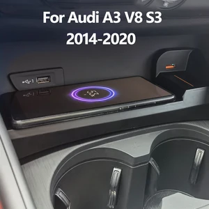 qi car wireless charger for audi a3 s3 v8 cigarette lighter modified mobile phone fast charging accessories 2014 2021 free global shipping