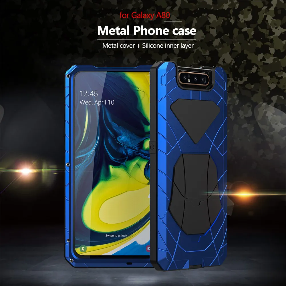 for samsung galaxy a80 phone case hard aluminum metal case tempered glass screen protector cover heavy duty protection cover free global shipping