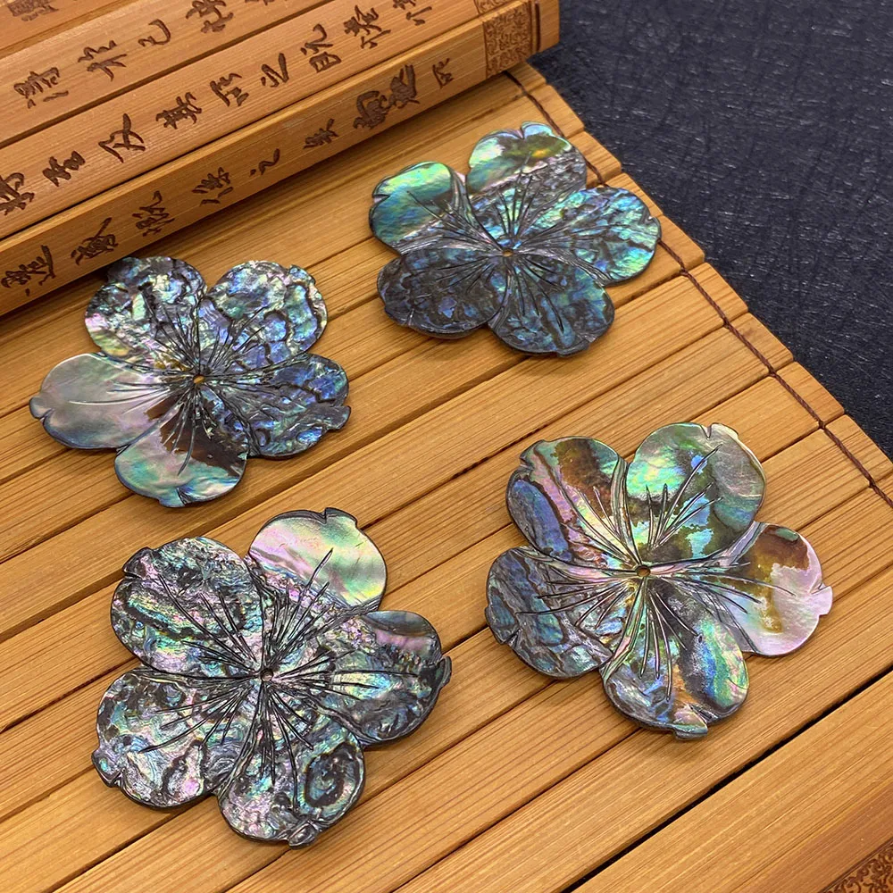 

Natural Abalone Shell Pendant Colored Flower Shape Carving Can Make Trendy Jewelry Accessories Birthday Holiday Gift Size 52mm
