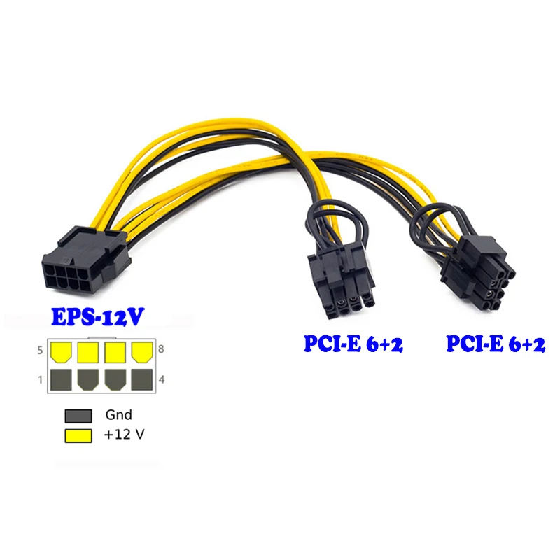 10 шт./лот EPS CPU 12V 8 Pin to Dual (6 + 2) графическая карта PCI Express удлинитель кабеля питания