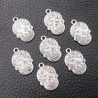 10pcs silver plated punk metal print skull pendants earrings necklace diy charms jewelry handicraft making m1109