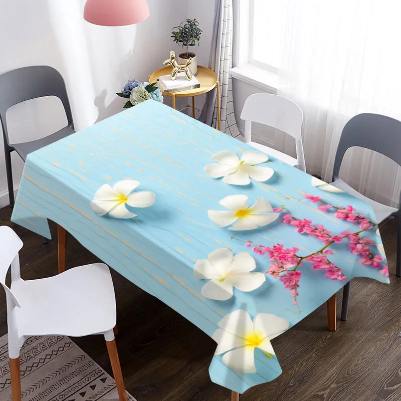 

Flower Plumeria Pattern Waterproof Oxford Fabric Table Cloth Home Kitchen Hotel Picnic Dining Table Desk Decorative Tablecloth