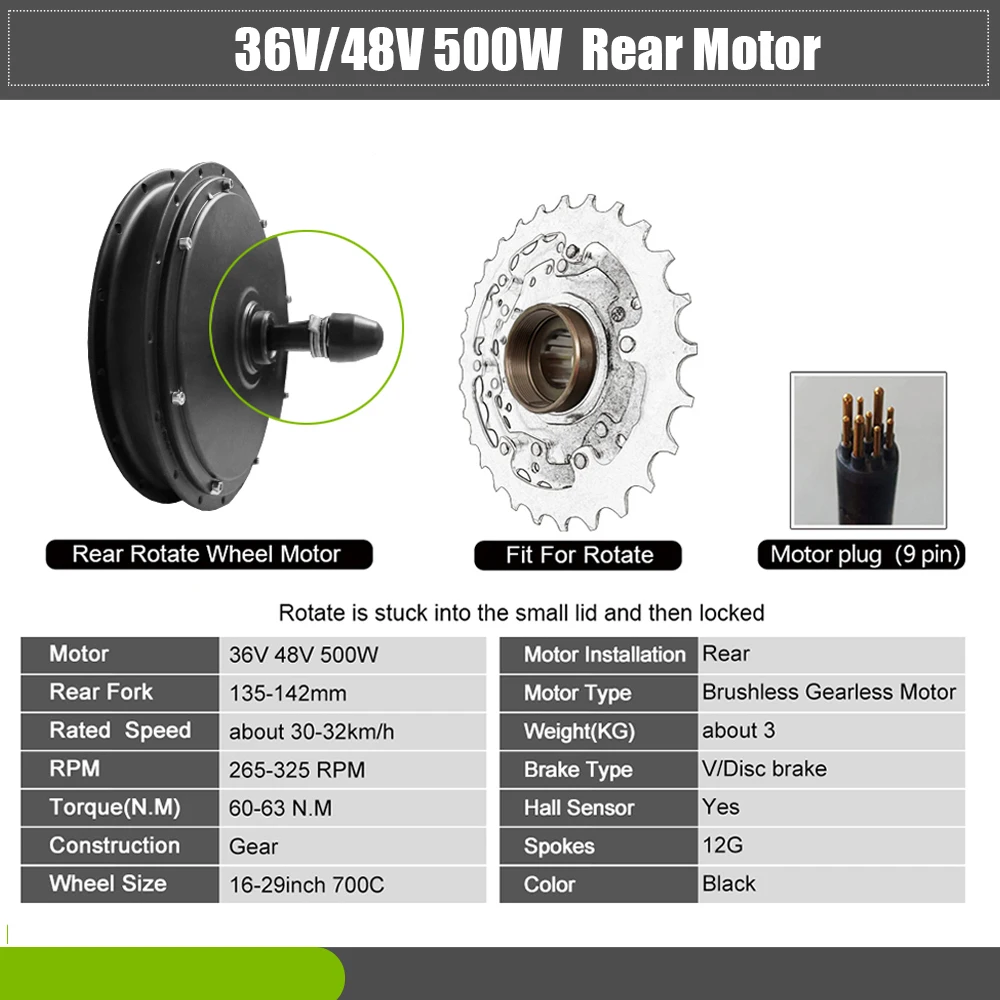 Комплект для переоборудования электрического велосипеда бесщеточный 36 В 500 Вт 48