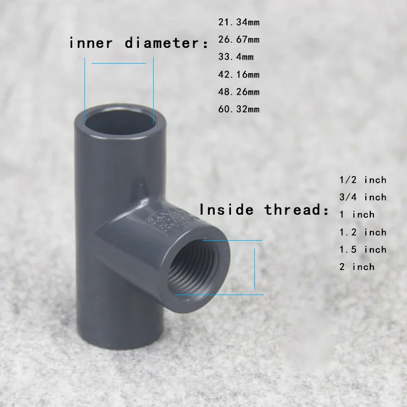 

Inside thread Tee Water Pipe Joints Hi-Quality UPVC Tee Connectors Aquarium Fish Tank Adapter Garden Irrigation 1 Pcs