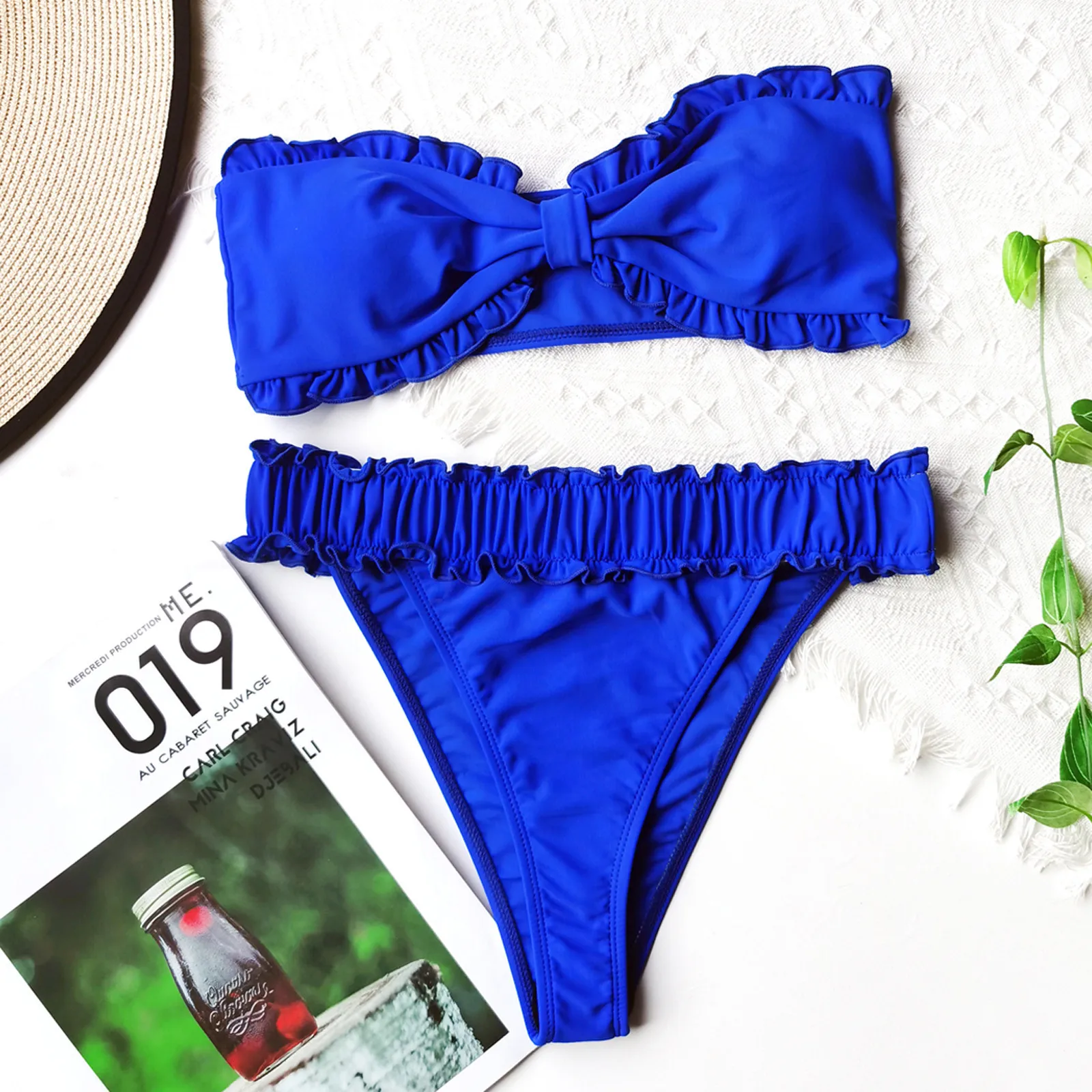 

Push Up Padded Bikini Set Two-pieces Flower Ruffles Swimsuit Women Sexy Solid Bandeau Female Bathing Suit 2021 Summer Biquini