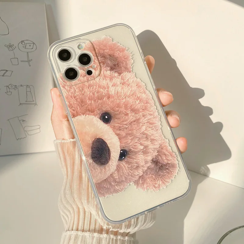 

Pinky Gold Teddy Bear Brown Face Phone Case for Iphone 12 12pro or 11 Case Iphone 8P Case Cases for Girls Shockproof Cover