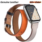 Ремешок кожаный для Apple Watch 42 мм 38 мм 44 мм 40 мм, браслет с двойной петлей для Iwatch 6 SE 5 4 3 4 из натуральной кожи