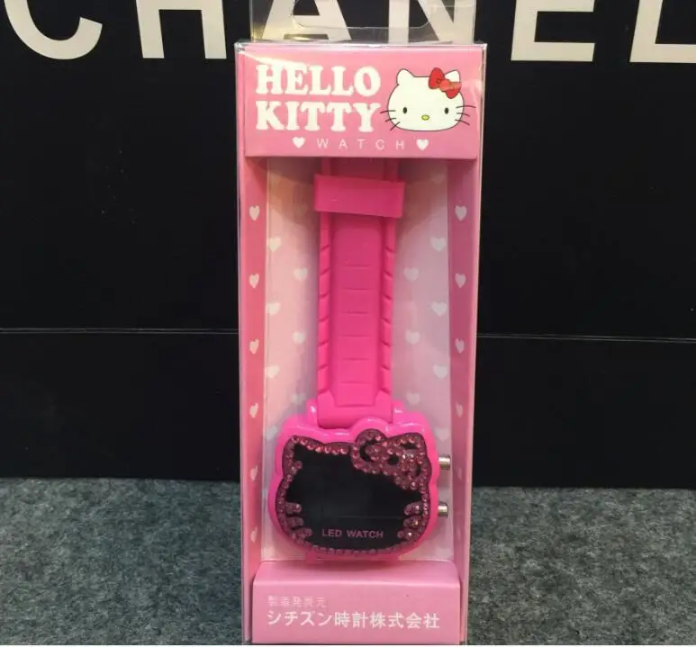 Розовый Hello kitty часы Led с бриллиантами и девушки красивые модные блокбастер часы Прямая с фабрики - Цвет: Розовый