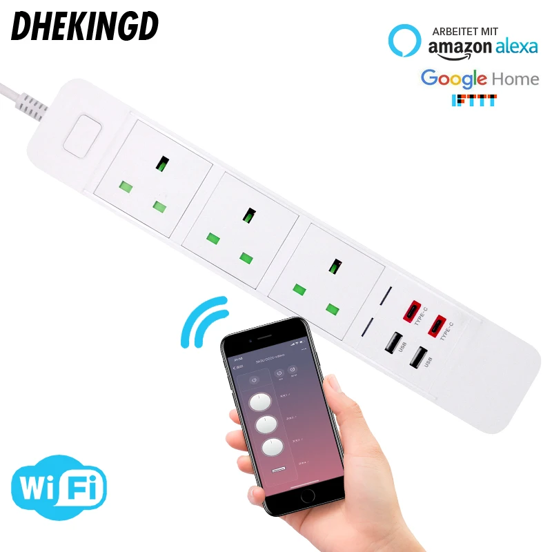 Умная Wi-Fi силовая полоса с UK 3 AC розетки 2 USB 2 type-c зарядная станция работает с echo Alexa Google Home IFTTT EU вилки