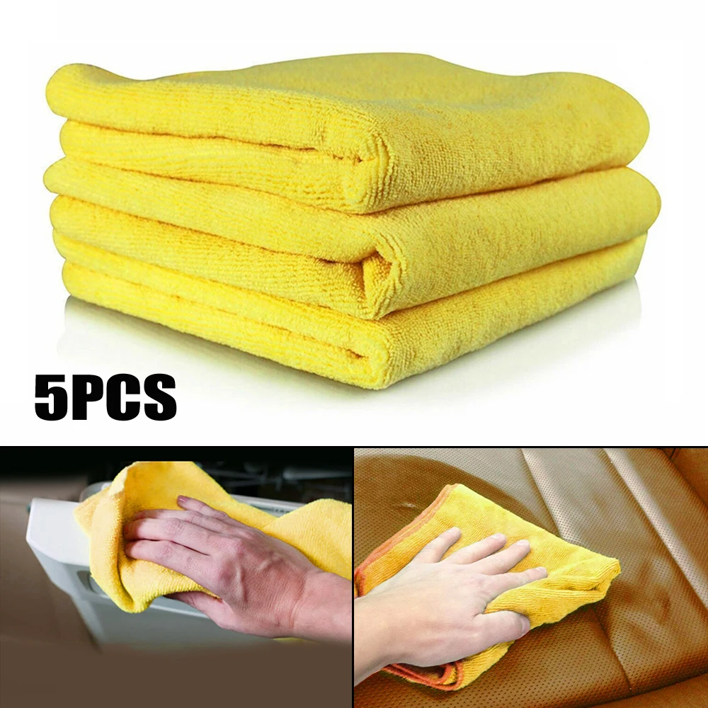 

5pcs/set Towel Microfiber Car Dishcloth Vehicle Washing Cleaner Yellow