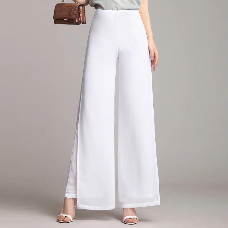 

New High Waist Chiffon Wide Leg Pants Womens Spring Summer Slim Straight Pants Plus Size Ankle-Length Pants Womens Skirts Pants