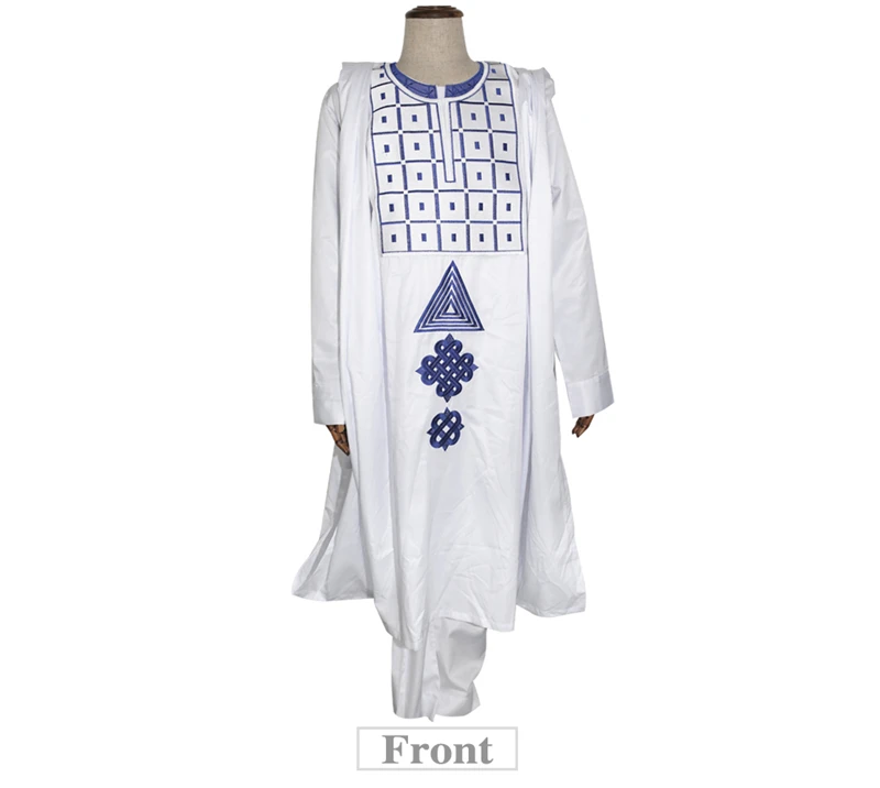 H& D agbada Мужская африканская одежда с длинными рукавами, топы и штаны, костюм с вышивкой Дашики, комплект из 3 предметов, традиционный наряд в африканском стиле