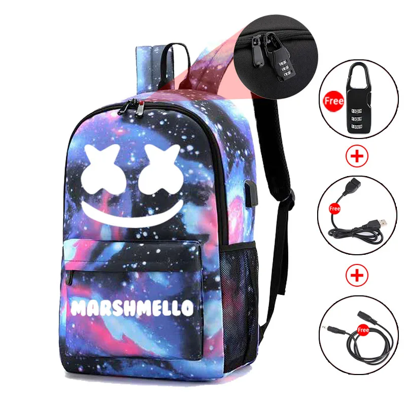 CG5283 DJ Marshmallow школьная сумка для подростка студенческий рюкзак может usb зарядка Противоугонная сумка для ноутбука для мальчиков и девочек Светящийся рюкзак - Цвет: CG5283