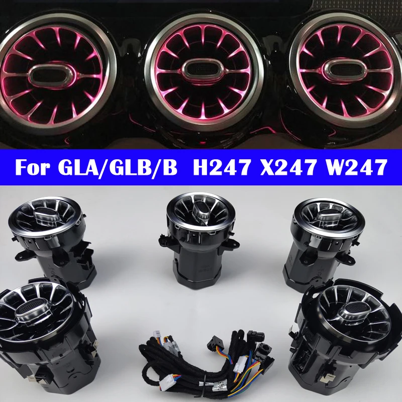 

For Benz GLA/GLB/B class H247 X247 W247 Car Ambient Light Set LED Air Vent Outlet Turbine Trim Nozzle 64-color Atmosphere Lamps