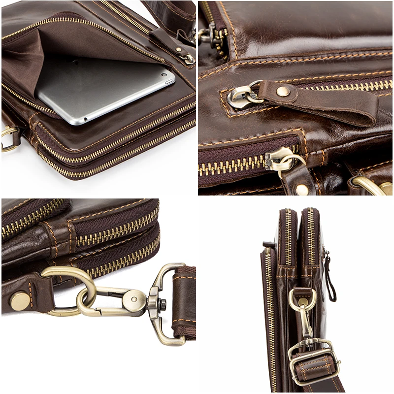 CONTACTS Quality Leather Male Casual Shoulder Messenger Bag Cowhide Leather Crossbody Bags for 10.5 iPad Men Handbags Bolsos