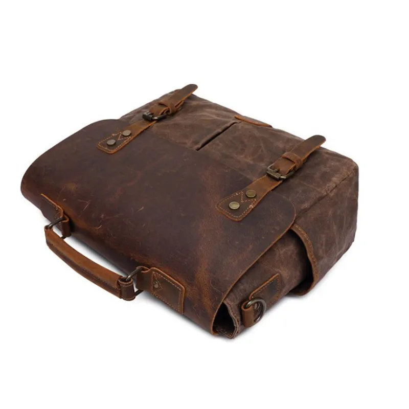 vintage men waterproof canvas handbags brand large office flap genuine leather messenger bag male crossbody shoulder bag satchel free global shipping