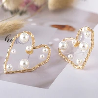 hocole fashion geometric heart resin drop earrings for women vintage imitation pearl gold pendant dangle earring jewelry brincos