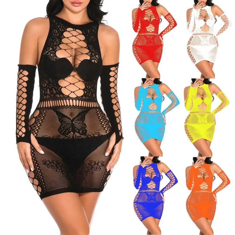 

Erotic Women Hollow out See Through Bodycon Mini Nightdress G-String Sleepwear sexy dresses for women 2021