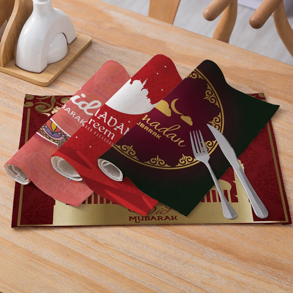 

Декоративный коврик для Рамадана, ИД, плотный, из хлопка и льна, принт в мусульманском стиле коврики для домашнего обеденного стола, декорат...