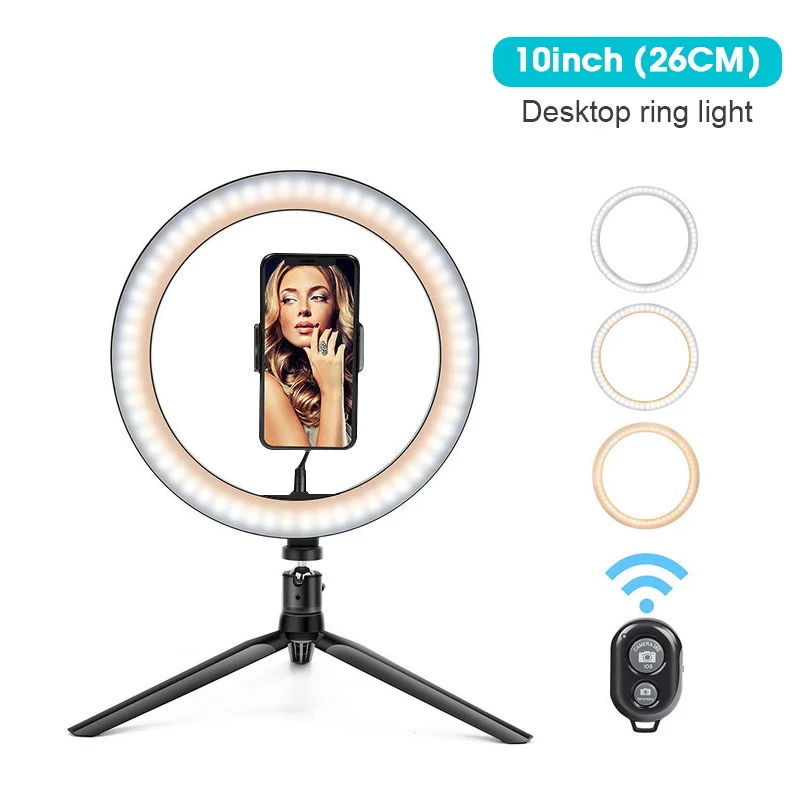 

26CM Photography LED Selfie Ring Light With Table Tripod Stand Camera Phone Ring Lamp For Makeup Youtube Video Live Photo Studio