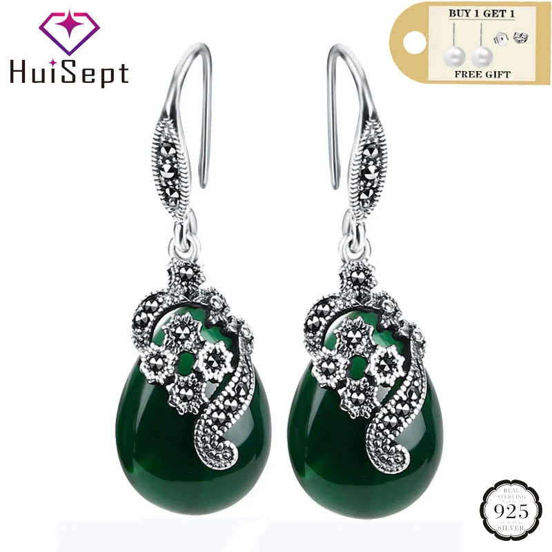 

HuiSept Vintage 925 Silver Earrings Water Drop Shape Emerald Ruby Gemstones Jewellery Ornaments Women Earrings Wedding Wholesale