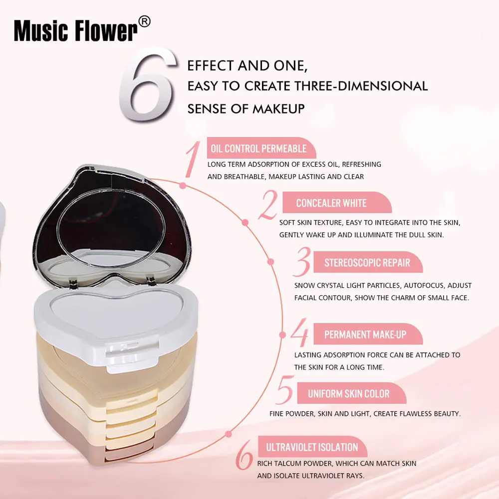 5 цветов в форме сердца сокрытие затенение Волшебная пудра комплект с губкой