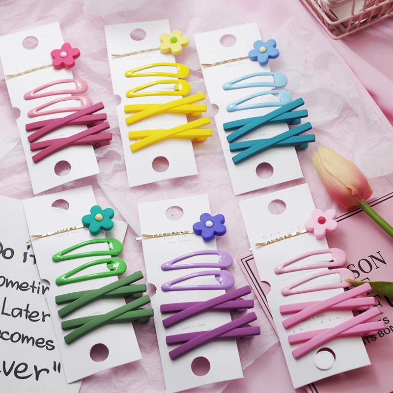 

5Pcs/set Fashion Girl Small Flower Hair Clip Cute Cream Color BB Clip Frosted Texture Cross Hairpin Combination Hair Accessories
