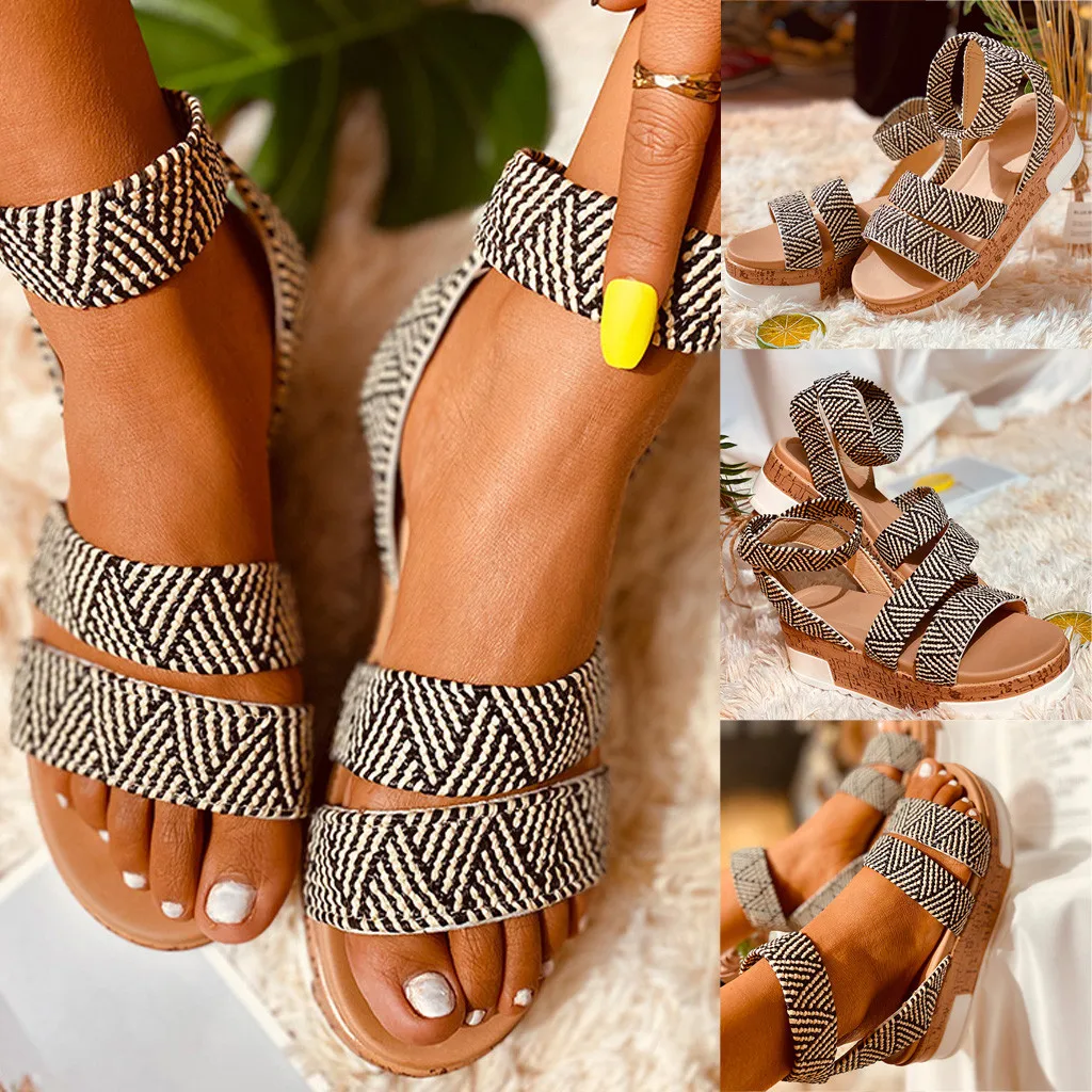 Женские сандалии с открытым носком на толстой плоской подошве Вьетнамки женские