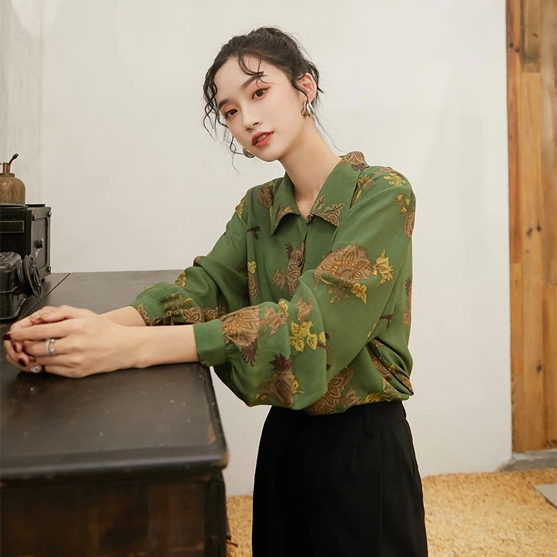 

Korean Long Sleeve Single Breasted Female Blusas Streetwear Shirts Vintage Japanese Print Women Blouses