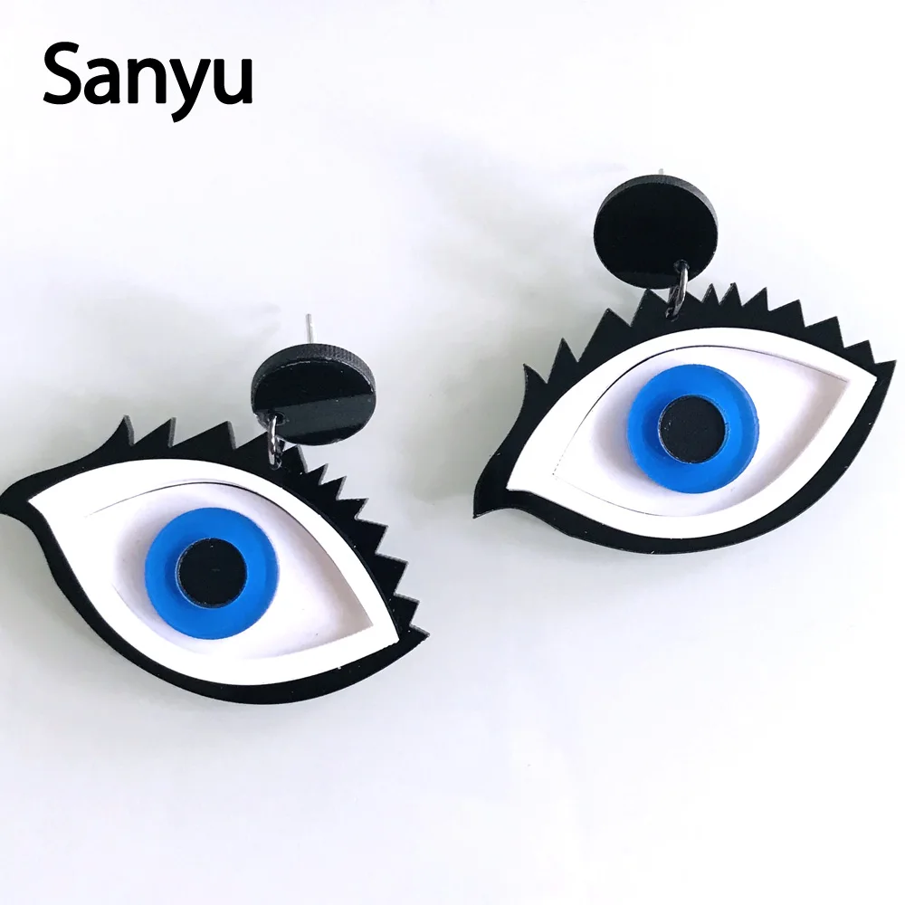 Женские акриловые серьги подвески в стиле панк с большими голубыми глазами для