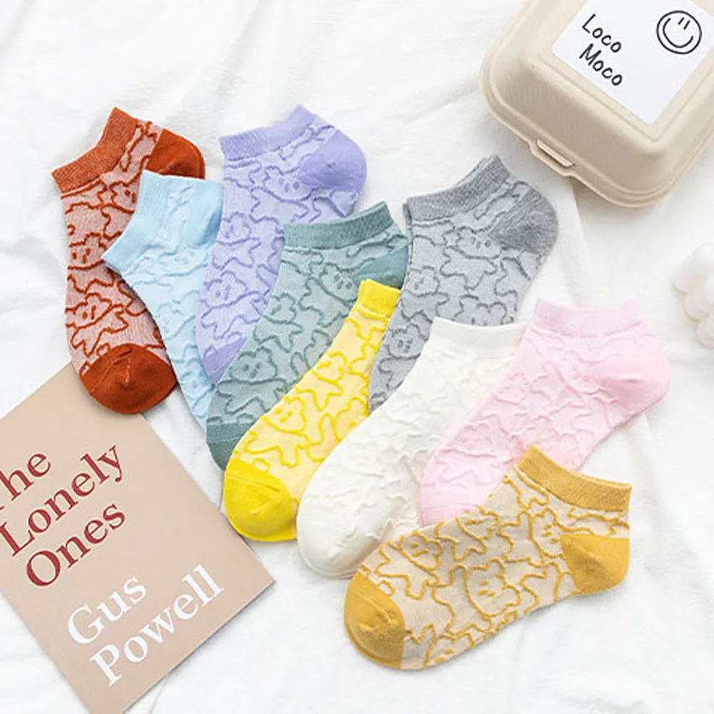 

Elegant Female Spring for Woman Summer Cotton Hosiery Cartoon Socks Short Tube Bear Socks