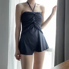 Женский однотонный Цельный купальник с лямкой на шее и оборками, Пляжное Платье в Корейском стиле, купальный костюм с мягкими чашечками