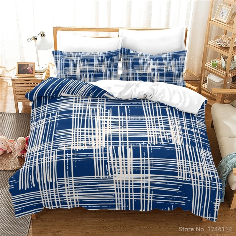

2/3pcs Fashion Plaid Stripes Geometric Quilt Cover with Pillowcase Set Twin Full Queen King Size Bedding Set for Bedroom Decor
