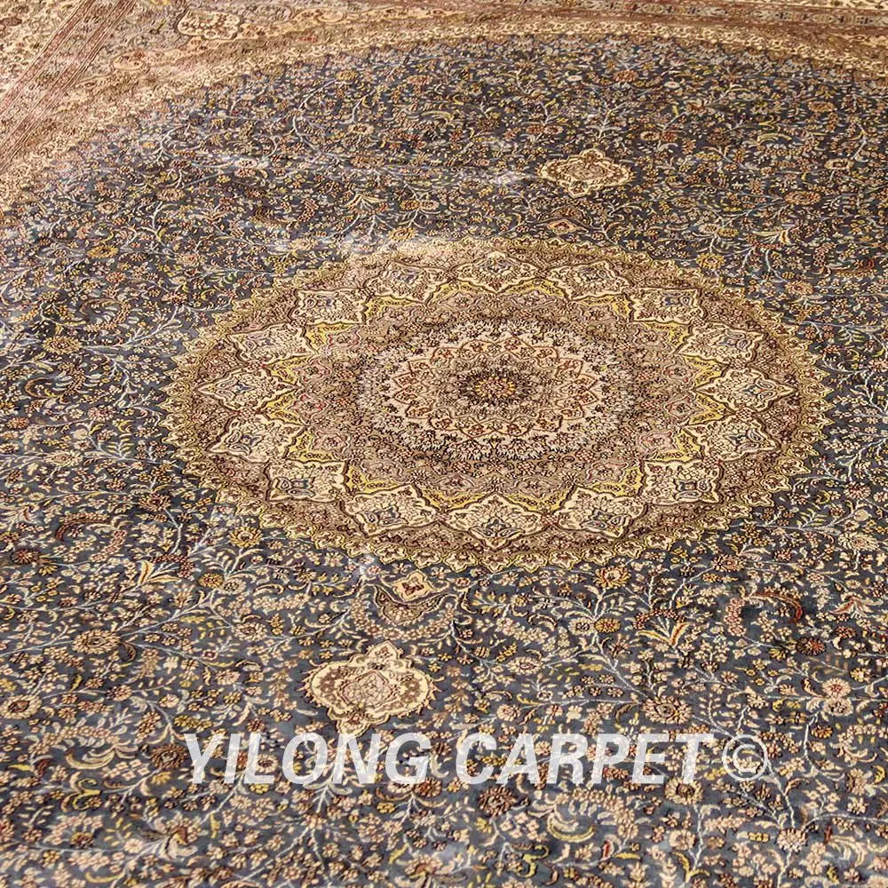 YILONG 9 'x 12' Классический шелковый коврик в персидском стиле синий Медальон