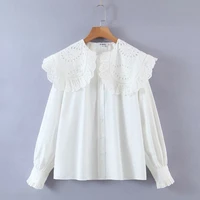 women hollow embroidery turndown collar white shirts female long sleeve blouses casual lady loose tops blusas s8277