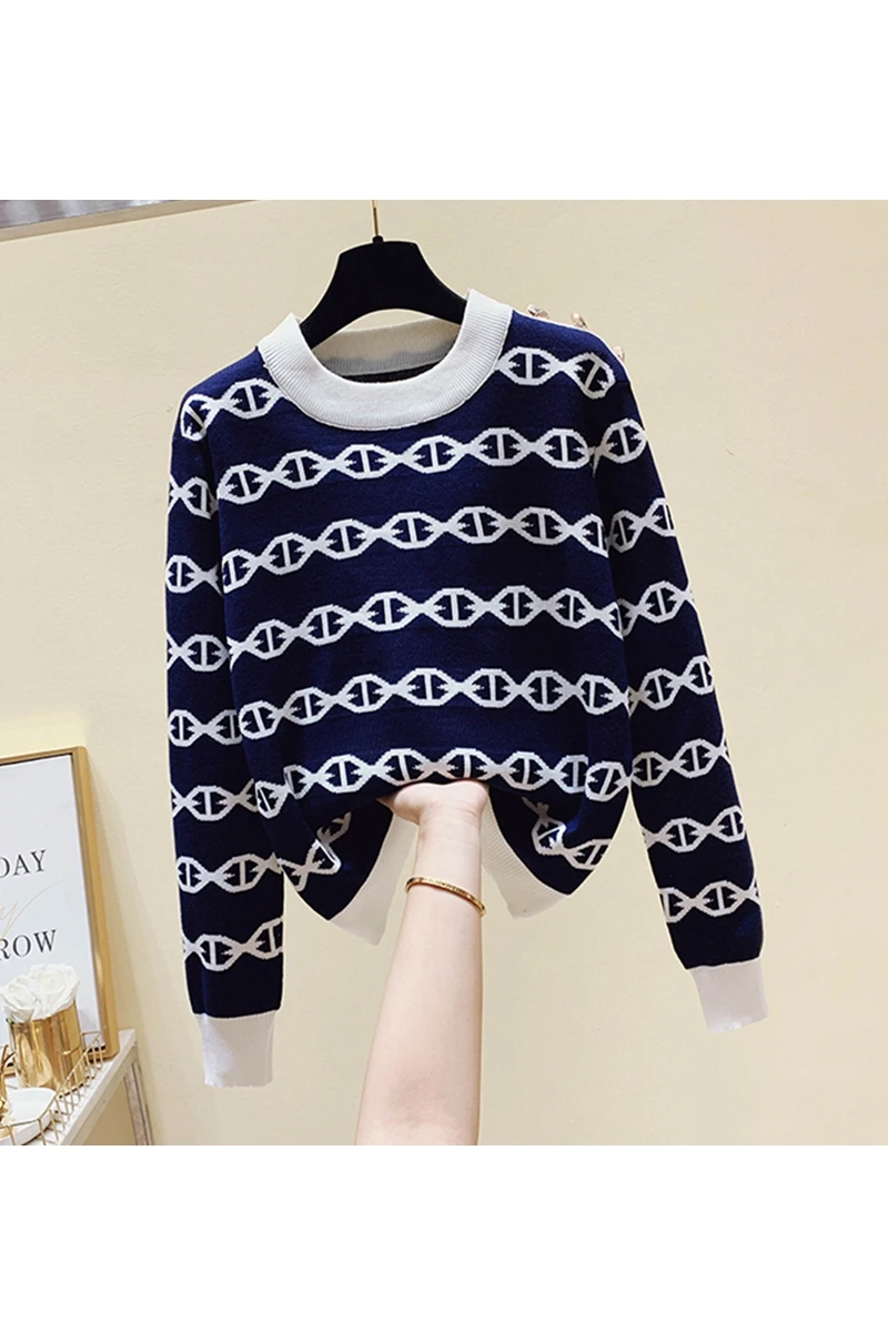 

2020 new winter brim stripe knit female loose languid is lazy pullovers loose outer wear coat