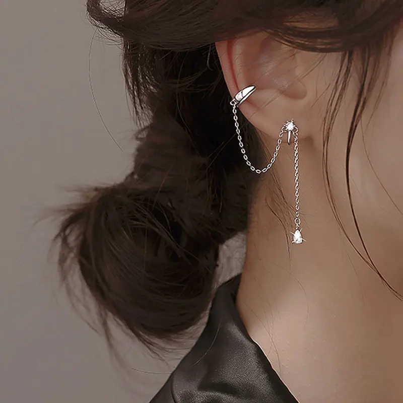 

Genuine 925 Sterling Silver Ear Cuff Tassel Earrings Non Pierced Ear Cartilage Clip Earring Hypoallergenic Jewelry for Women